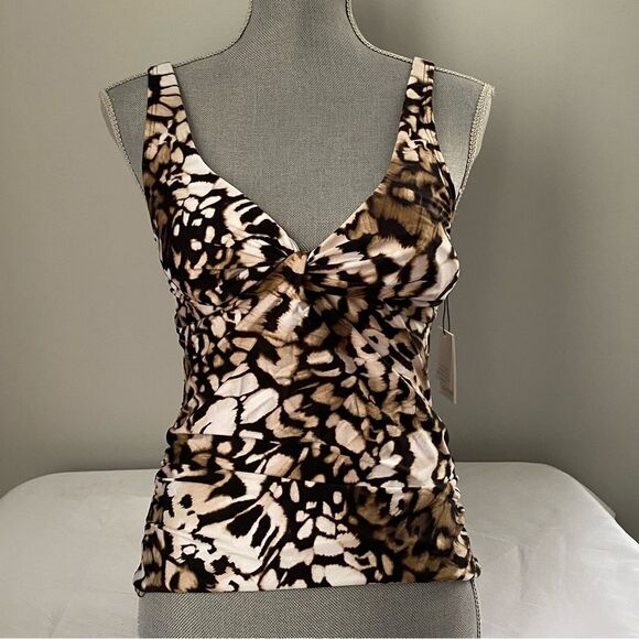 Calvin Klein Women's Animal Print Ruched Tummy Control Tankini Top Size L - Picture 4 of 6